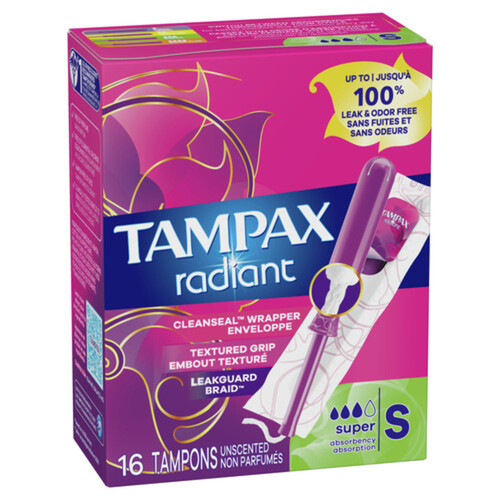 Tampax Radiant Tampons Super Absorbency Unscented 16 Count