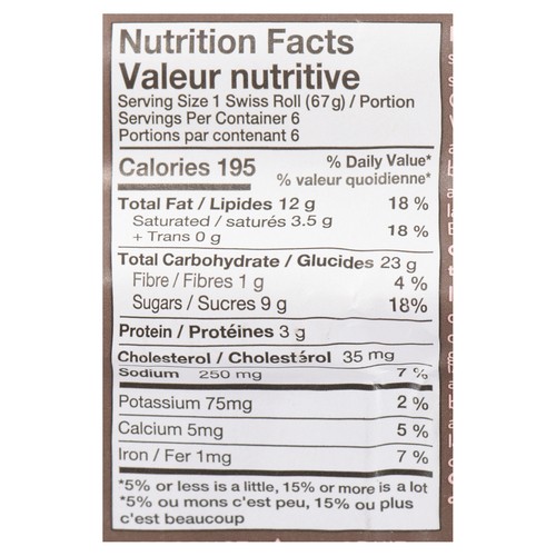 Quinn's Bake Shop Swiss Roll Chocolate Vanilla 6 pack 402 g