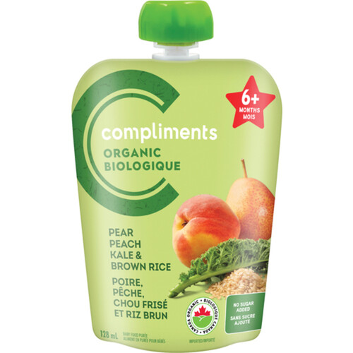 Compliments Organic Baby Food Pear Peach Kale & Brown Rice Pouch 128 ml