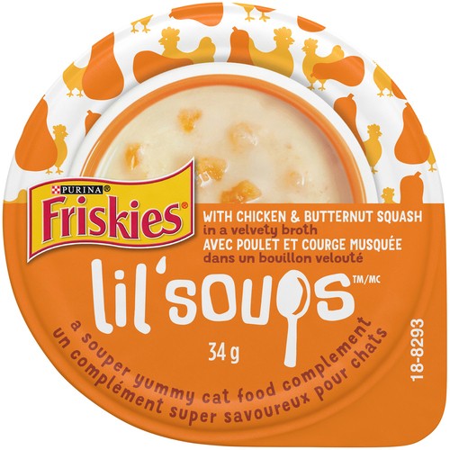Friskies Lil' Soups Cat Food In Velvety Broth Chicken and Butternut 34 g