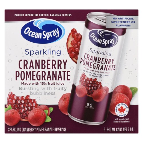 Ocean Spray Sparkling Juice Cranberry Pomegranate 6 x 340 ml (cans)