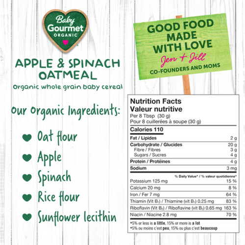Baby Gourmet Organic Cereal Apple Spinach Oatmeal 208 g