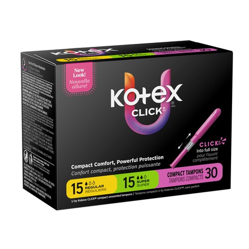 U by Kotex Click Comfort Tampons Regular/Super Unscented 30 Count