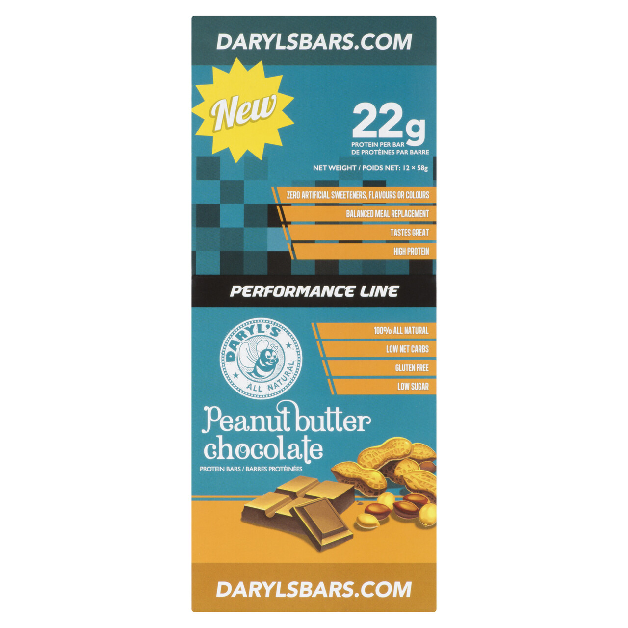 Daryl's Performance Line Protein Bar Chocolate Peanut Butter 12 x 58 g