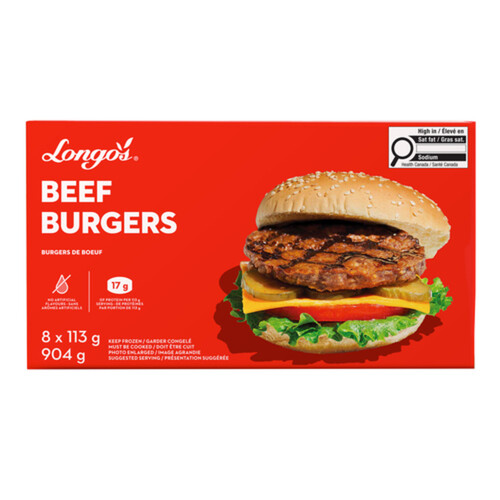 Longo's Frozen Beef Burgers 904 g