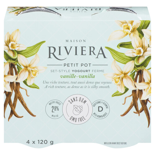 Riviera Less Sugar Set-Style 2.8% Yogurt Vanilla 4 x 120 g