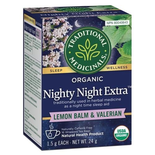 Traditional Medicinals Organic Herbal Tea Nighty Night Extra Valerian 16 Tea Bags