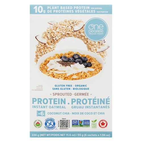 One Degree Organic Foods Gluten-Free Protein Instant Oatmeal Coconut Chia Sprouted 330 g