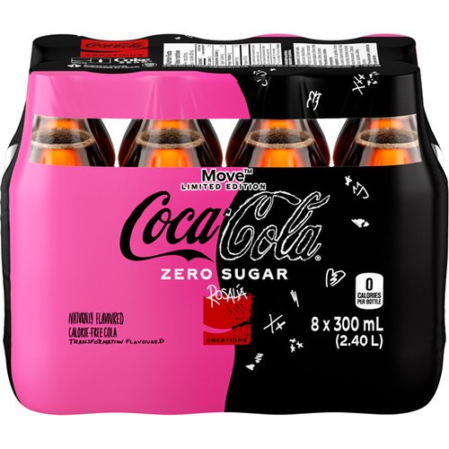 Coca-Cola Zero Sugar Soft Drink Move 8 x 300 ml (bottles)