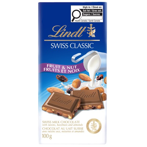 Lindt Swiss Classic Milk Chocolate Bar Fruit & Nut 100 g