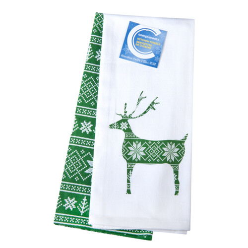 Compliments Tea Towels Holiday Reindeer 2 EA