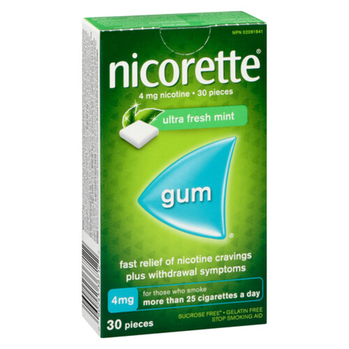 Nicorette 4 mg Anti-Smoking Aid Chewing Gum Ultra Fresh Mint 30 Count