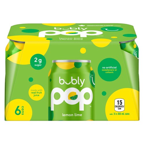 Bubly Pop Sparkling Water Lemon Lime 6 x 355 ml (Cans)