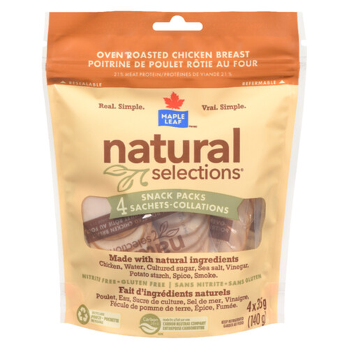 Maple Leaf Natural Selections Sliced Deli Chicken Breast Snack Packs 140 g