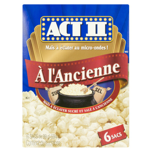 Act II Kettle Corn Microwave Popcorn Sweet & Salty 6 X 99 g