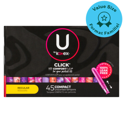 U by Kotex Click Compact Tampons Regular Unscented 45 Count