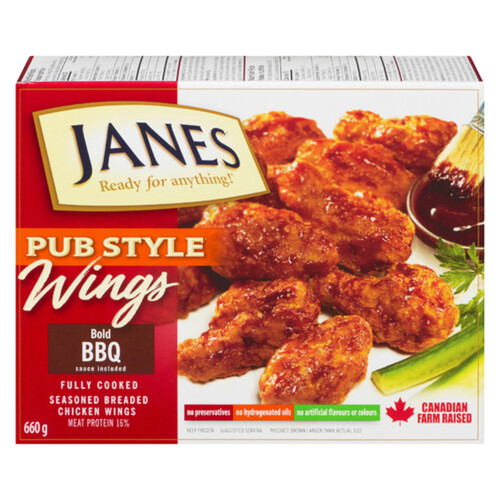 Janes Frozen Chicken Wings Pub Style Fully Cooked With Smokey Hickory BBQ 660 g