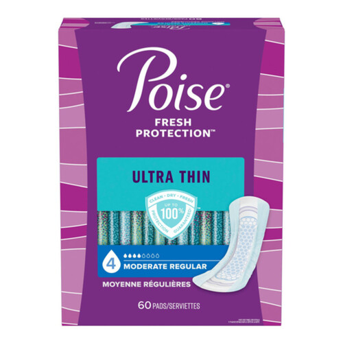 Poise Ultra Thin Moderate Absorbency Pads Regular 60 Count - Voilà