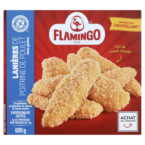 Flamingo Gluten-Free Frozen Breaded Fully Cooked Chicken Breast Strip Cutlette 600 g
