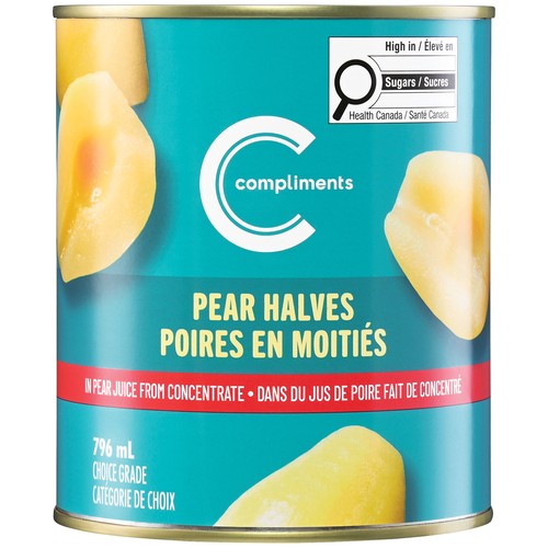 Compliments Canned Pear Halves In Juice 796 ml