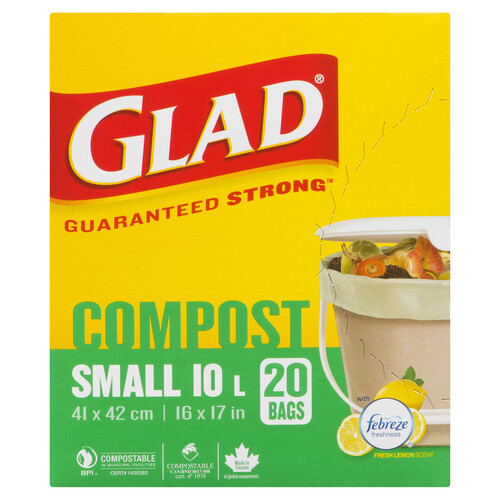 Glad Compostable Bags Lemon Scent Small 10 L 20 Bags 