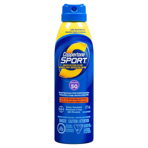 Coppertone Sport Water Resistant Sunscreen Spray SPF 50 177 ml