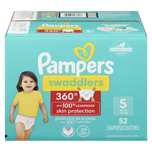 Pampers Swaddlers 360 Baby Diapers Size 5 Super 52 Count