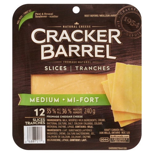 Cracker Barrel Cheese Slices Medium Cheddar 12 slices 240 g