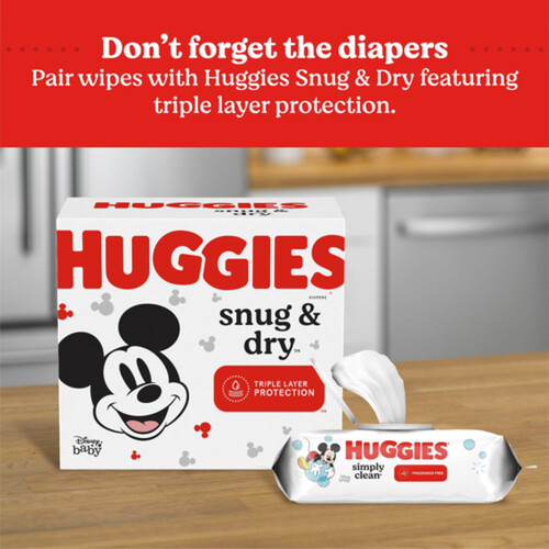 Huggies Simply Clean Baby Wipes Unscented Flip-Top Pack 192 Count