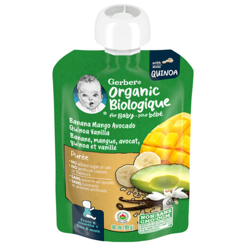 Gerber Organic Purée Banana Mango Avocado & Quinoa Vanilla 99 g