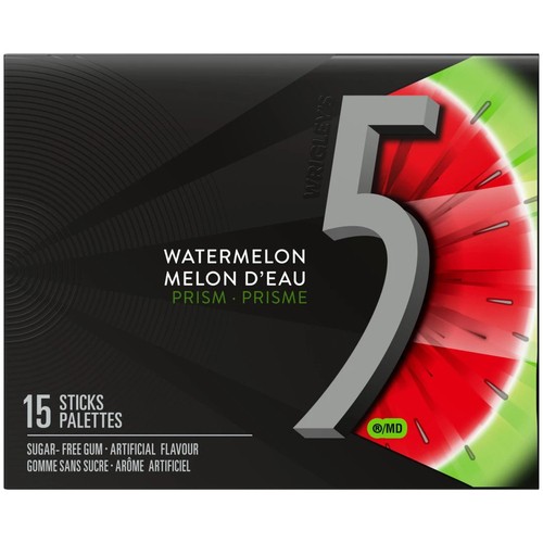 5 Chewing Gum Sugar Free Watermelon-Prism 15 Sticks 1 Pack