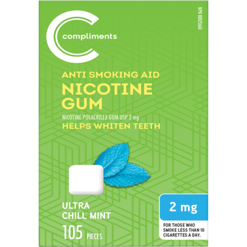 Compliments Anti Smoking Aid 2mg Nicotine Gum Chill Mint 105 EA