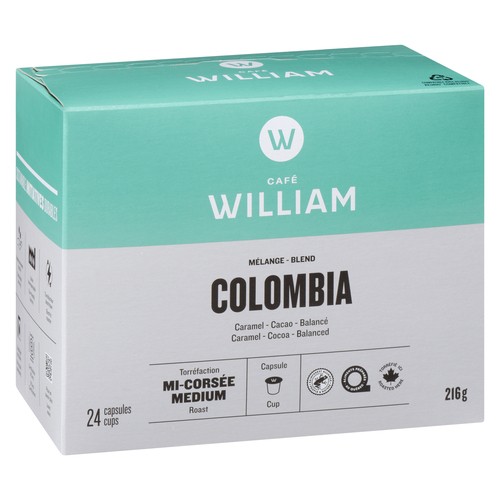Café William Coffee Pods Colombia Medium Roast 24 Cups 216 g
