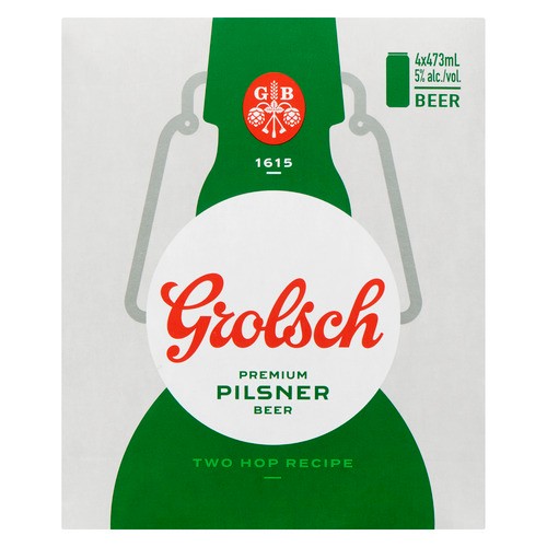 Grolsch Premium Pilsner Beer 5% Alcohol 4 x 473 ml (cans)