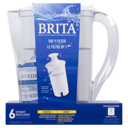 Brita Space Saver 6 Cup Water Filter Pitcher With 1 Replacement Filter White 