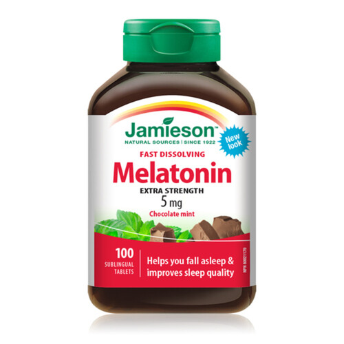Jamieson Melatonin Supplement Fast Melt Chocolate Mint 100 Count