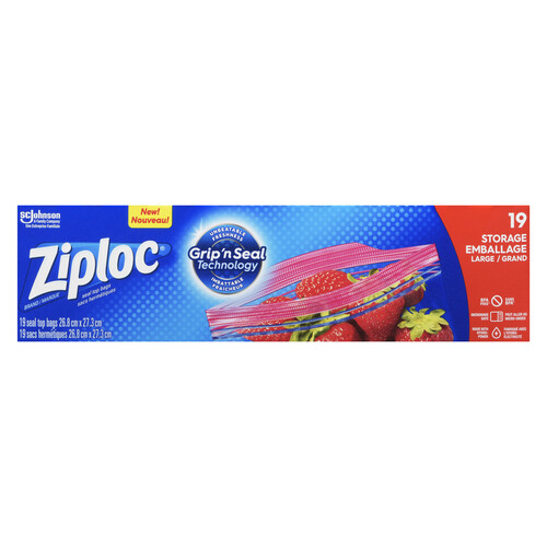 Ziploc Storage Bags With New Grip 'n Seal Technology Large 19 Bags 