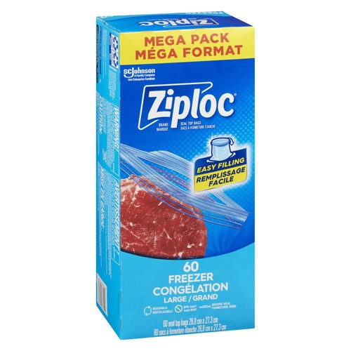 Ziploc Freezer Bags Grip 'n Seal Technology Large Mega Pack 60 Count