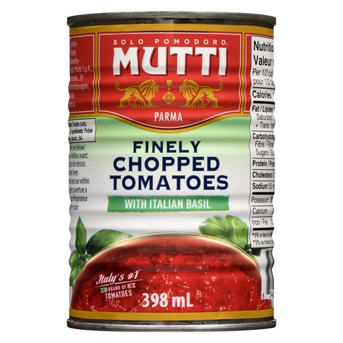 Mutti Canned Tomatoes Finely Chopped Italian Basil 398 ml