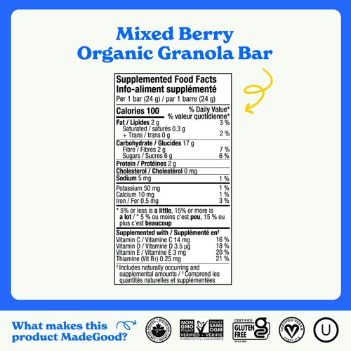 MadeGood Granola Bars Mixed Berry 5 x 24 g