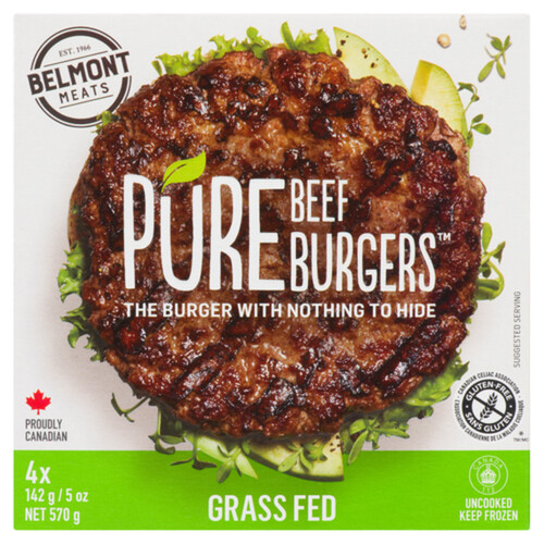 Pure Grass Fed Frozen Beef Burgers 568 g