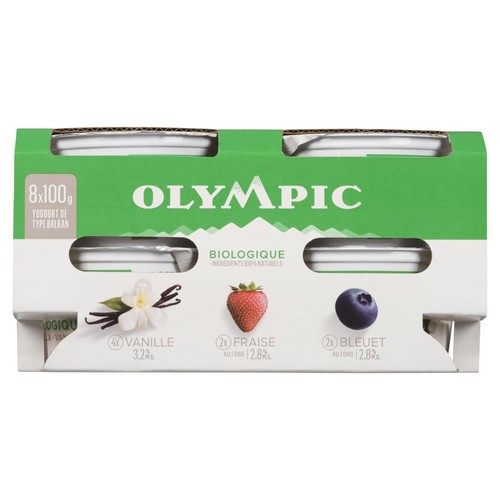 Olympic Organic Yogurt Strawberry-Blueberry-Vanilla 8 x 100 g