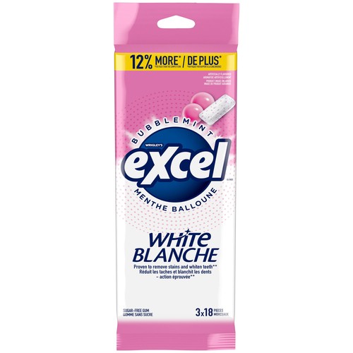 EXCEL Sugar Free Teeth Whitening Chewing Gum White Bubblemint Flavoured Pack of 18 Pieces 3 EA