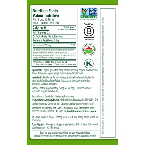 Traditional Medicinals Herbal Tea Green Ginger 16 Tea Bags