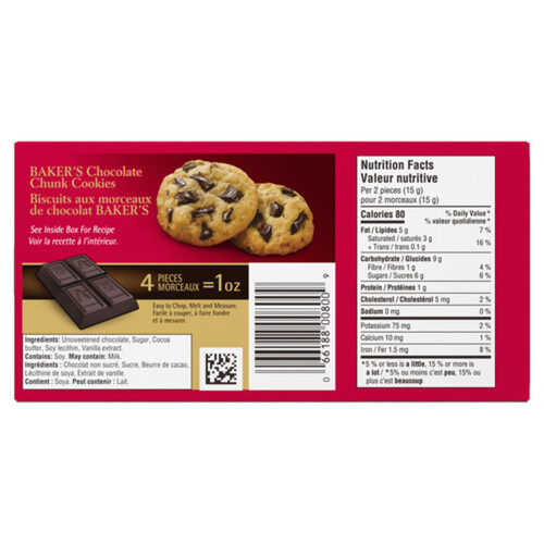 Baker's 100% Pure Semi-Sweet Chocolate Baking Bar 225 g