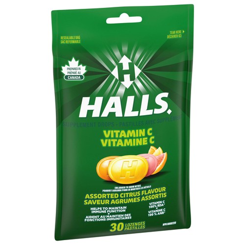 Halls Supplement Drops Vitamin C Assorted Citrus 30 Lozenges