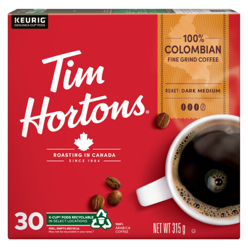 Tim Hortons Coffee Pods Colombian Medium Dark Roast 30 K-Cups 315 g