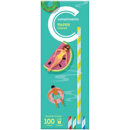 Compliments Paper Straws Multi Colour 100 Count