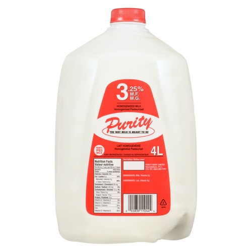 Purity Lait  3.25 % Homogénéisée  4 L
