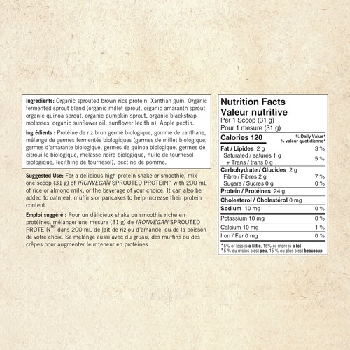 Iron Vegan Organic Sprouted Protein Drink Mix Unflavoured 1 kg
